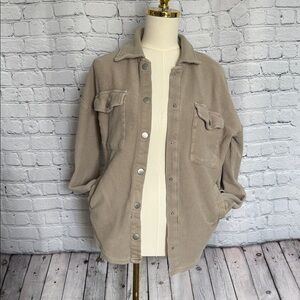Altar’d State - Neutral Beige Corduroy Button-Front Shacket-XS